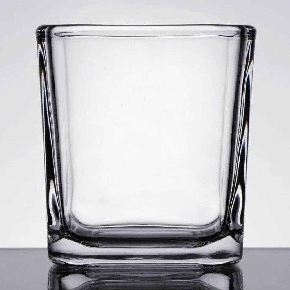 Set of 4 Libbey Clear Glass Cube Votive Holders / Condiment Jars